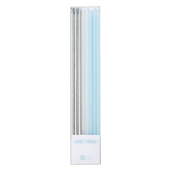 Velas largas XL mix azul plata / 16 uds.