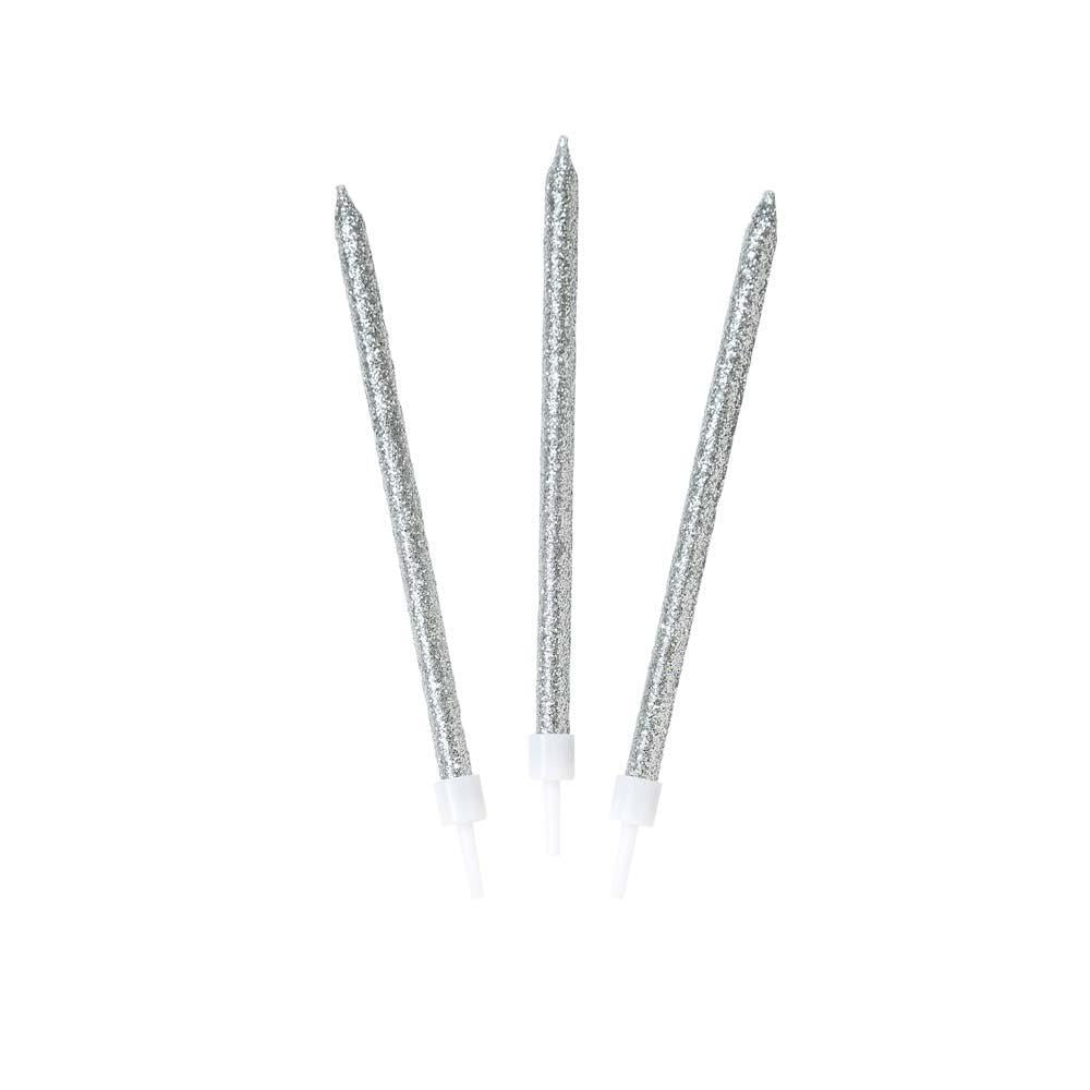 Velas glitter plata M / 16 ud.