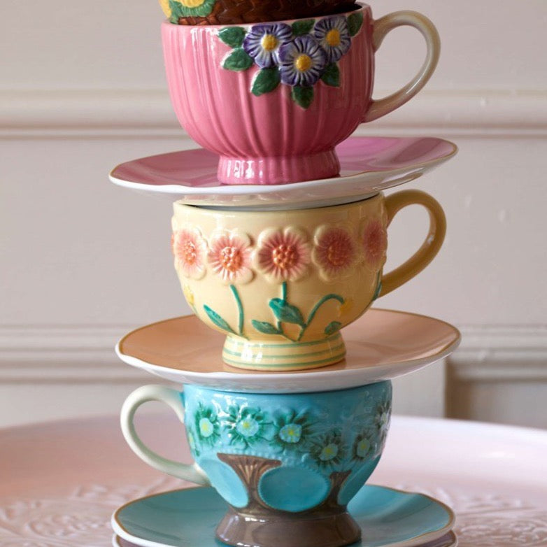 Tazón cerámica rosa con flores