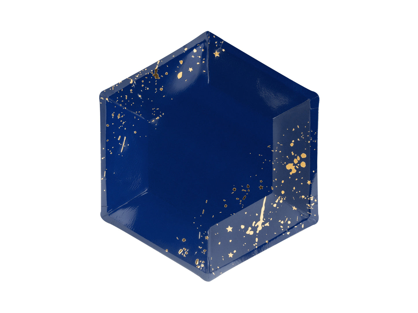 Platos hexagonales azul manchas oro