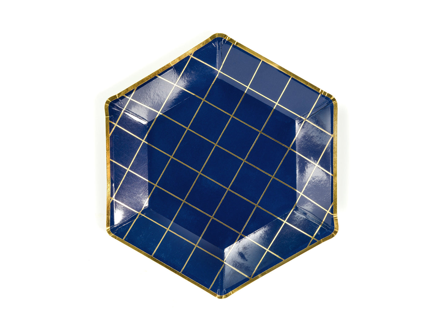 Platos hexagonales azul cuadro oro