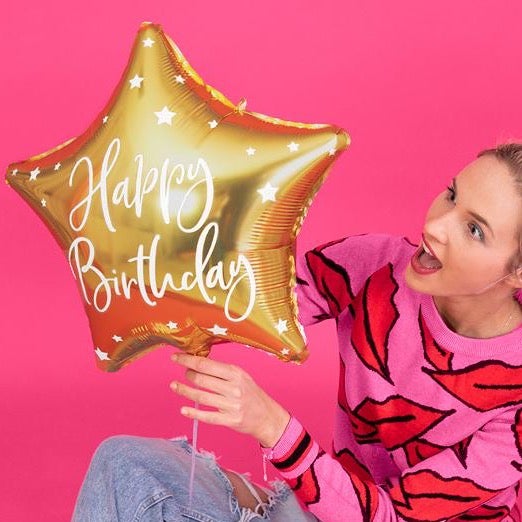 Globo foil estrella dorado Happy Birthday