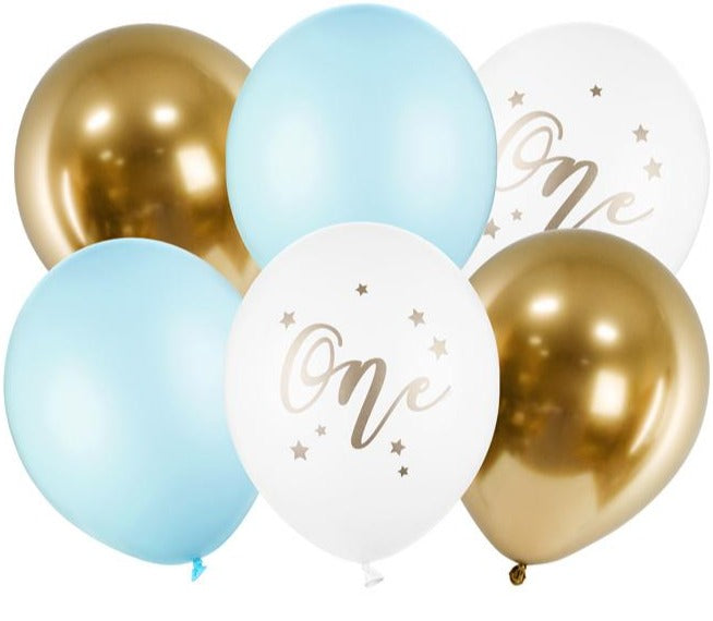 Bouquet globos Látex One Blue hinchados con helio <br> (solo Barcelona)