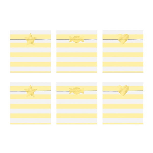 Bolsas papel amarillo rayas y pegatina / 6 uds.