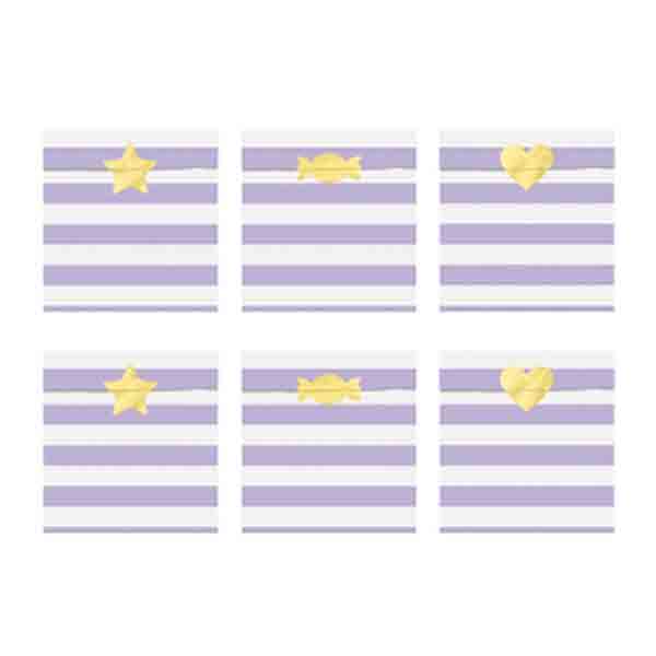 Bolsas papel lila rayas y pegatina / 6 uds.