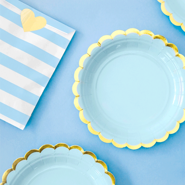 Bolsas papel celeste rayas y pegatina / 6 uds.