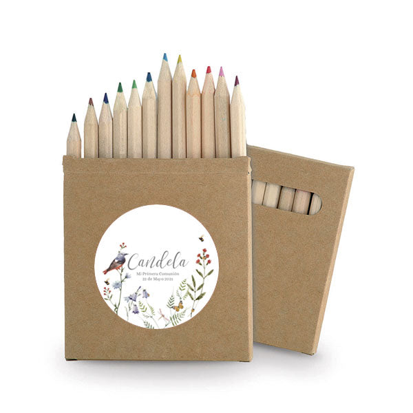 Cajita de lápices personalizada pajaritos / 6 uds.