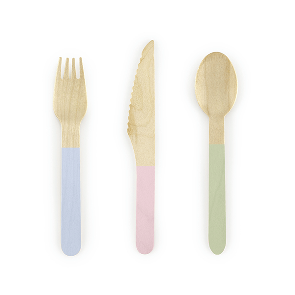 Set cubiertos eco de madera pastel 6 pax / 18 piezas