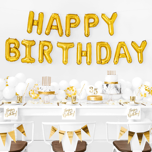 Servilletas blancas Happy Birthday dorado / 20 uds.