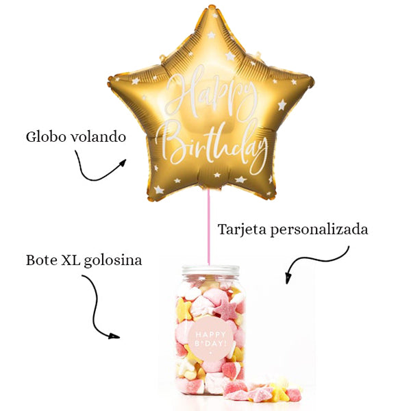 WOW BOX estrella dorada, golosinas y mensaje personalizado.