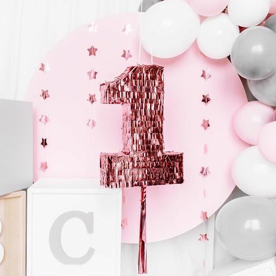 Piñata número 1 rosa dorado