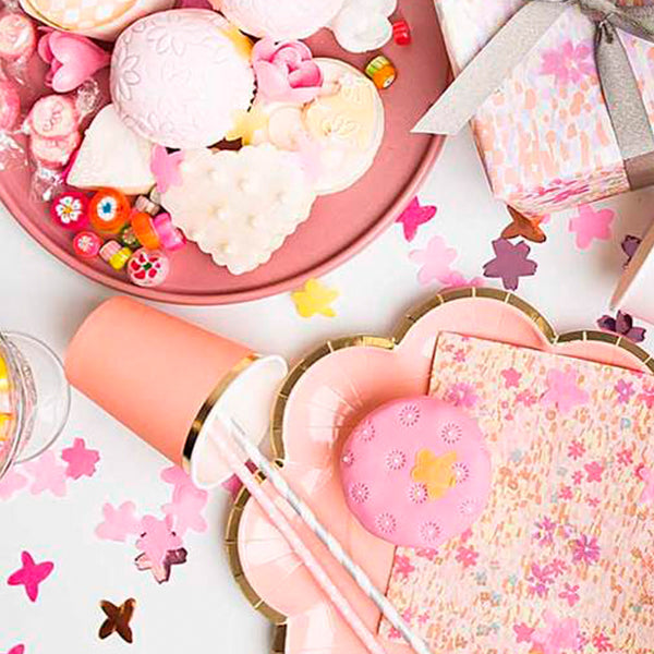 Vasos basico rosa detalle dorado / 12 uds.