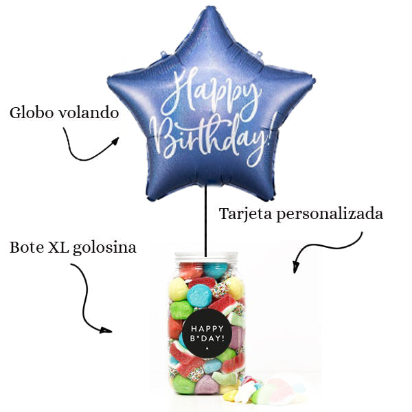 WOW BOX estrella azul, golosinas y mensaje personalizado.