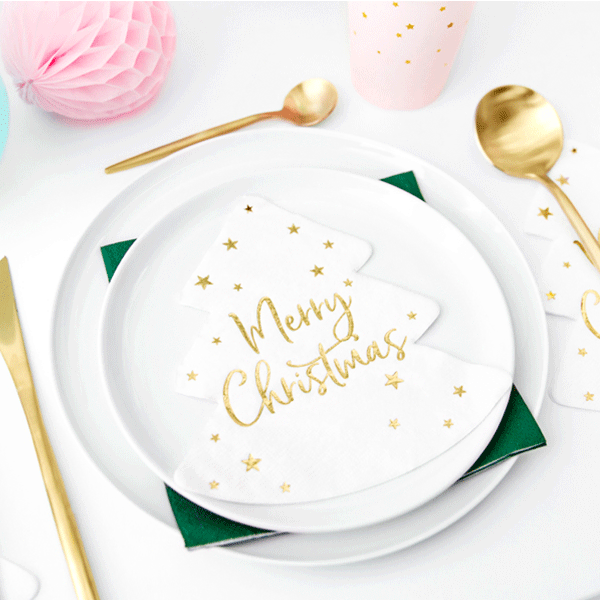 Servilletas árbol Navidad Merry Christmas dorado / 20 uds.
