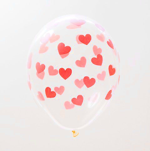 Globos transparentes corazones rojo / 5 uds.