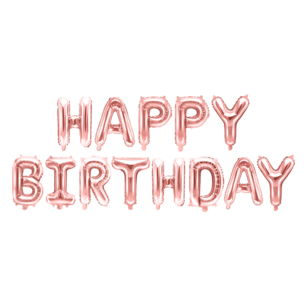 Globos Happy Birthday rosa dorado