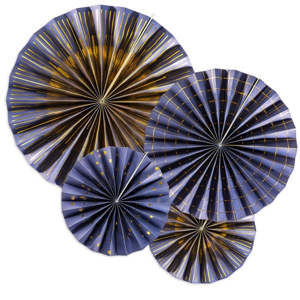 Kit abanicos basic mix azul noche dorado brillo