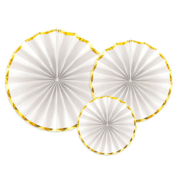 Kit abanicos cartón blanco borde dorado