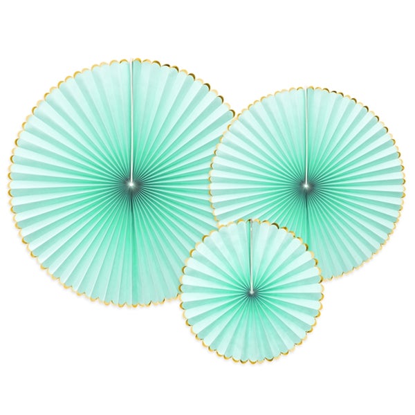 Kit abanicos cartón mint borde dorado