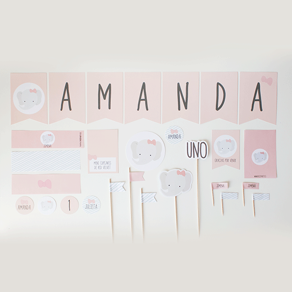 Pack imprimible elefante rosa