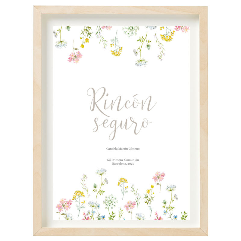 Cartel Rincón seguro personalizado Flores