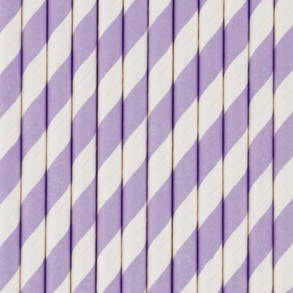 Pajitas de papel raya lila / 10 uds.