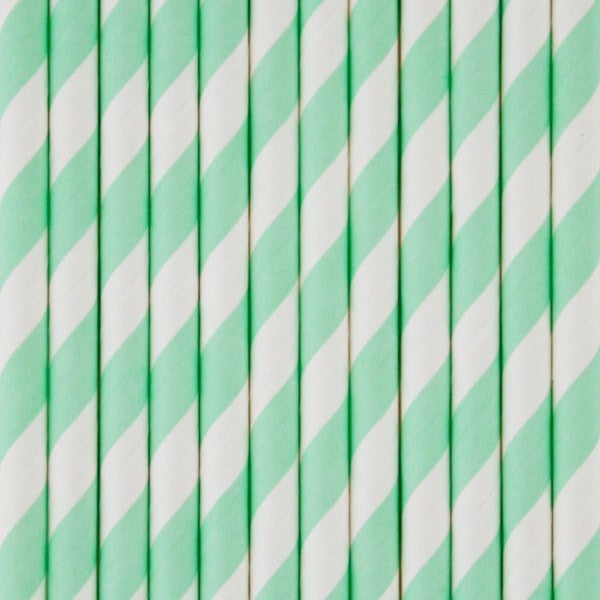 Pajitas de papel raya verde menta / 10 uds.