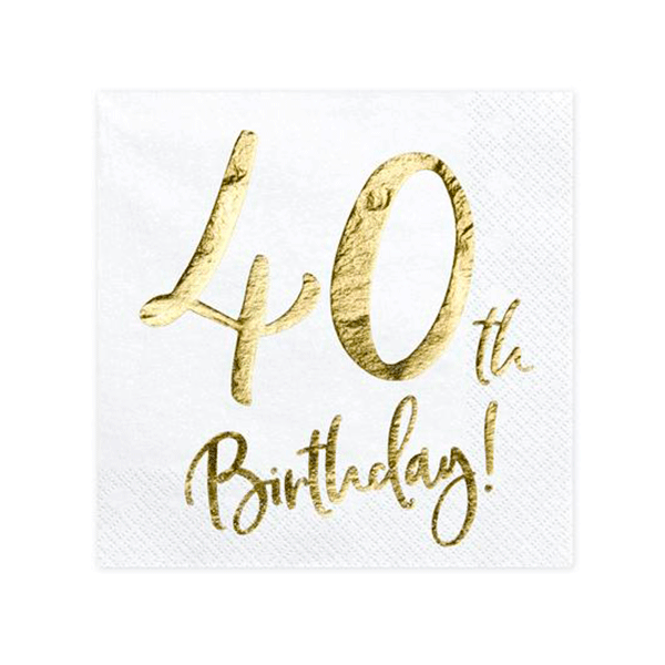 Servilletas blancas 40 cumpleaños / 20 uds.