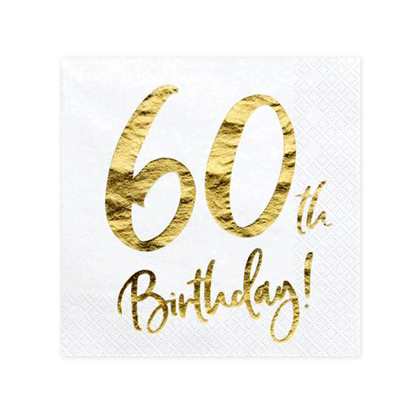 Servilletas blancas 60 cumpleaños / 20 uds.