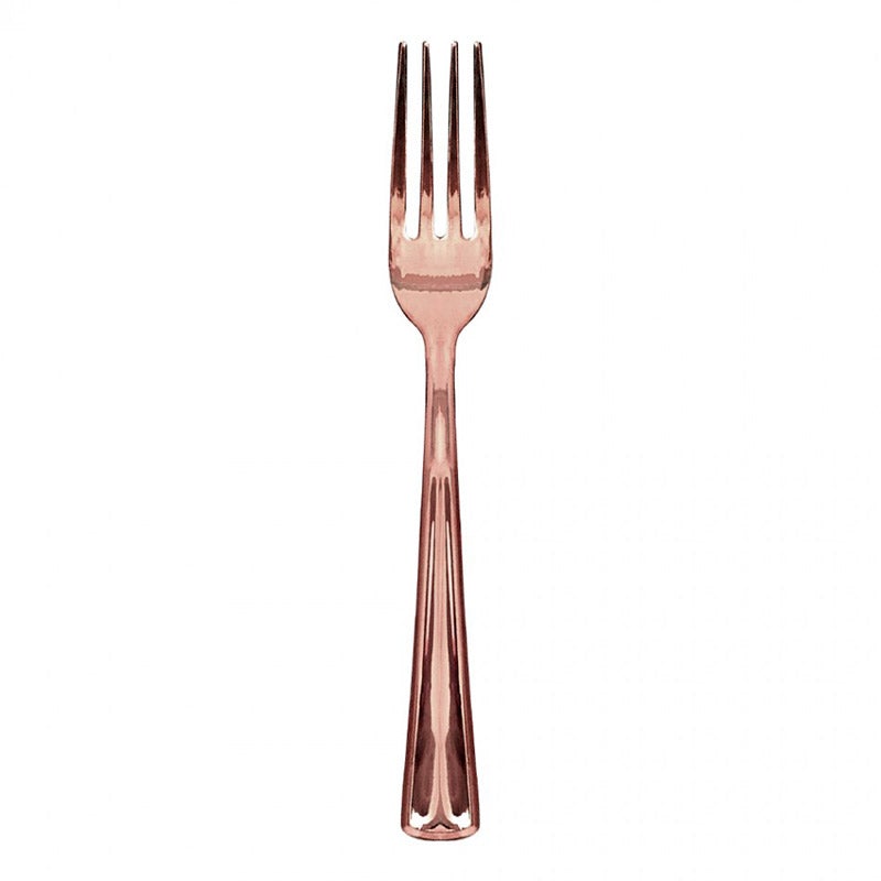 Tenedor plástico oro rosa / 6 ud.