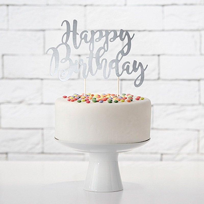 Topper pastel Happy Birthday plata
