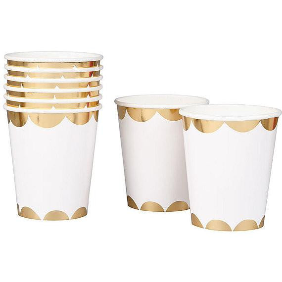 Vasos Toot Sweet blanco y dorado / 8 uds. - La Fiesta de Olivia - 3