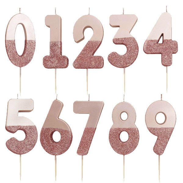 Velas número rosegold glitter