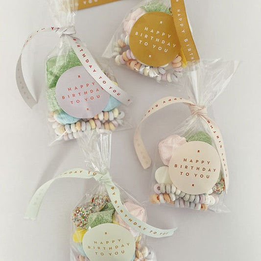 Bolsita golosinas cinta tela Happy Birthday