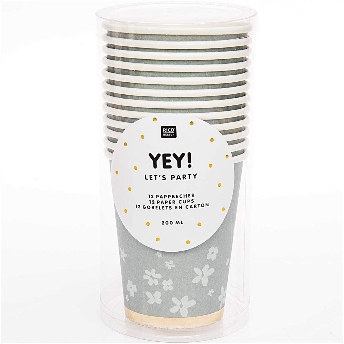 Vasos gris con flores y detalle dorado / 12 uds.