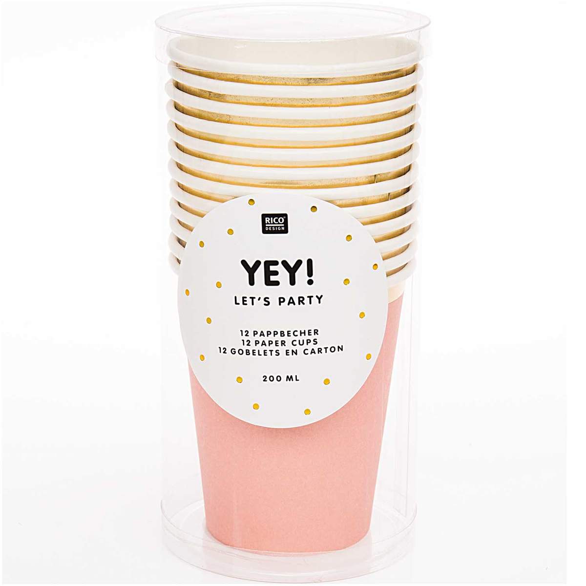 Vasos basico rosa detalle dorado / 12 uds.