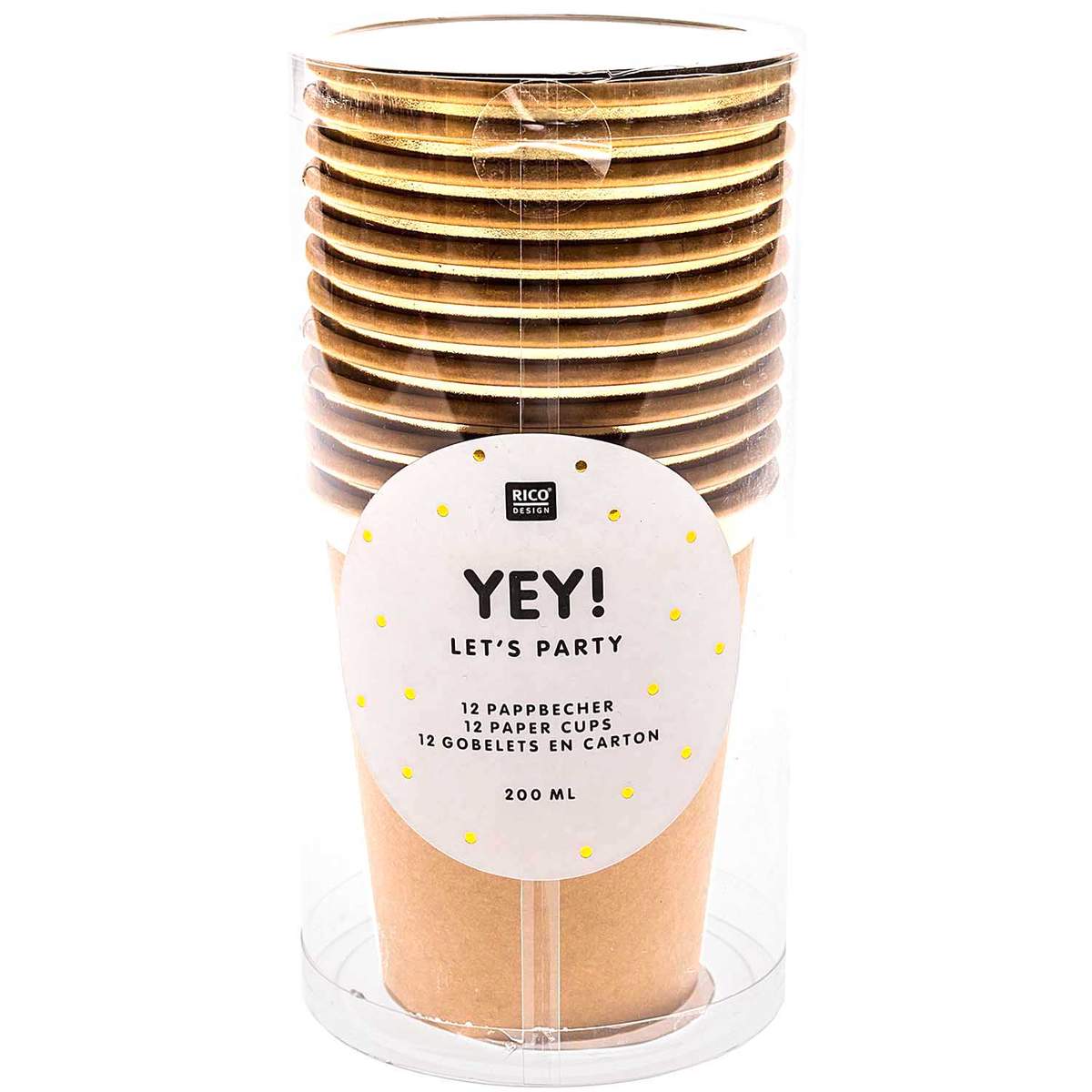 Vasos basico kraft detalle dorado / 12 uds.