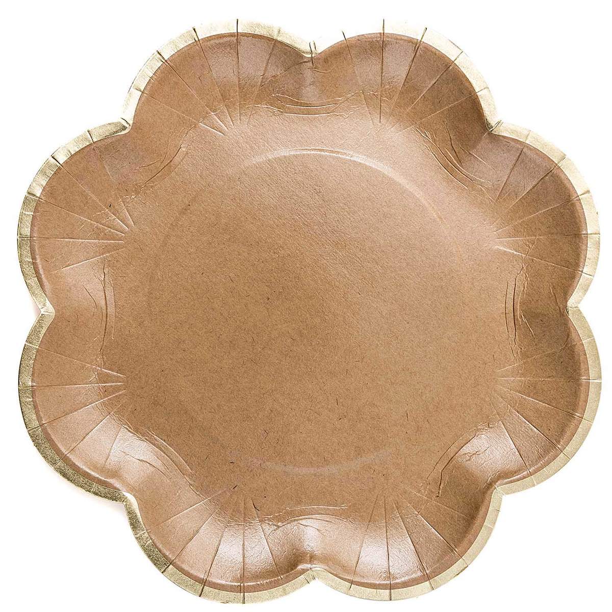 Plato grande kraft borde dorado / 12 uds.