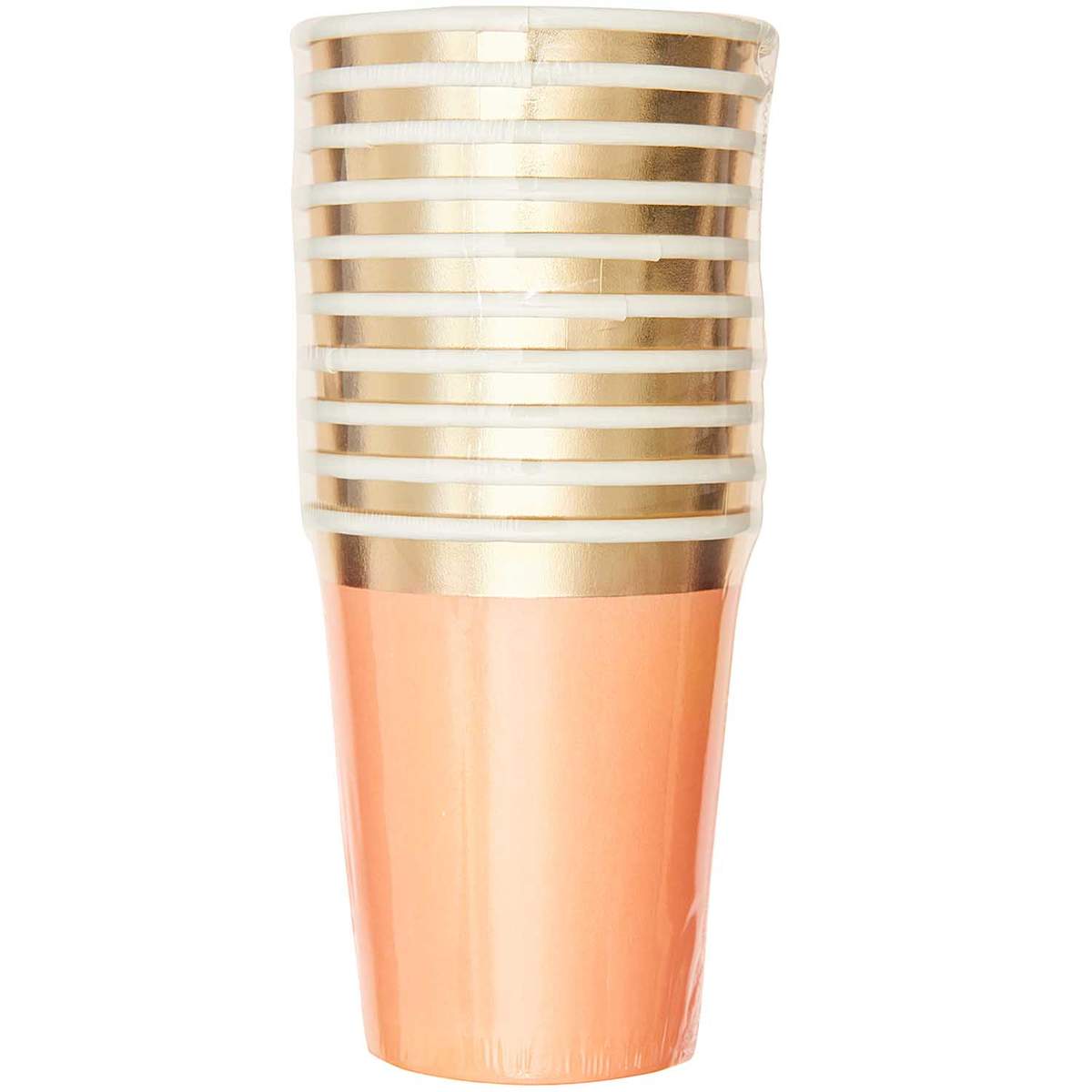 Vasos basico melocotón detalle dorado / 12 uds.