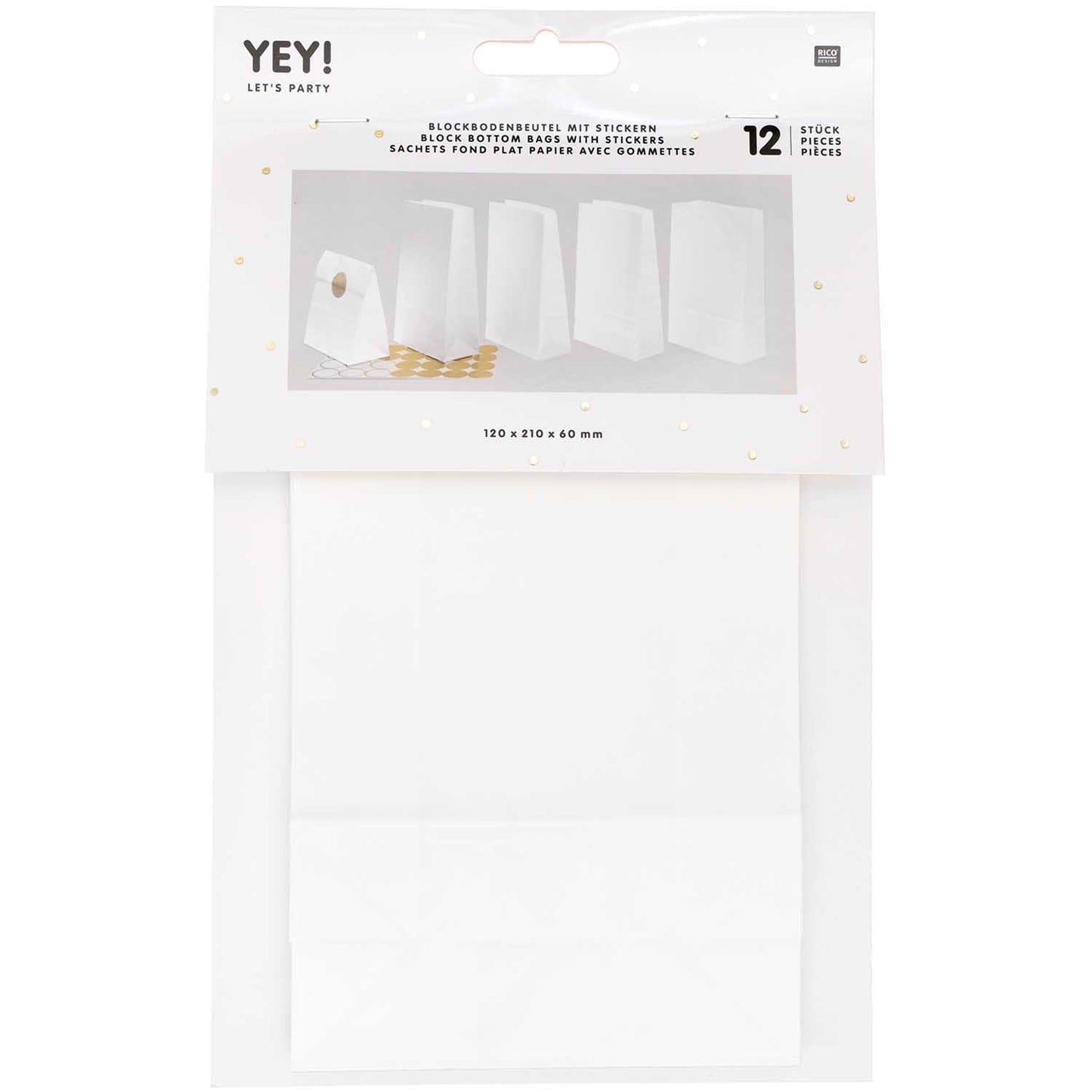 Bolsas de papel blanco con base y pegatinas / 12 uds.