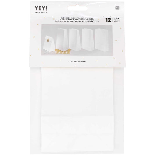 Bolsas de papel blanco con base y pegatinas / 12 uds.