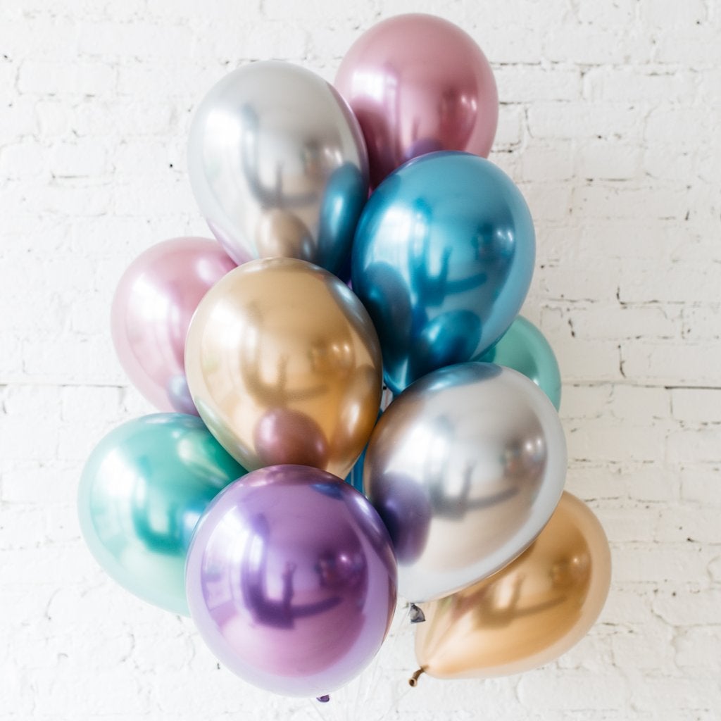 Bouquet globos Chrome multicolor hinchados con helio <br> (solo Barcelona)