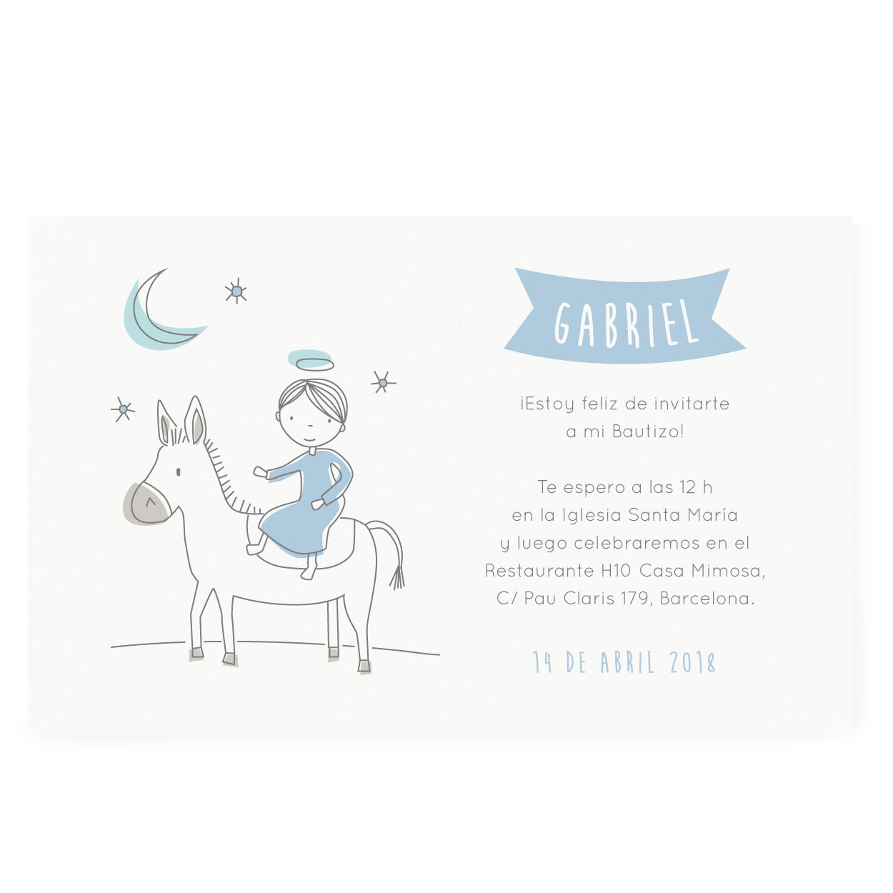 Invitaciones bautizo burrito personalizadas