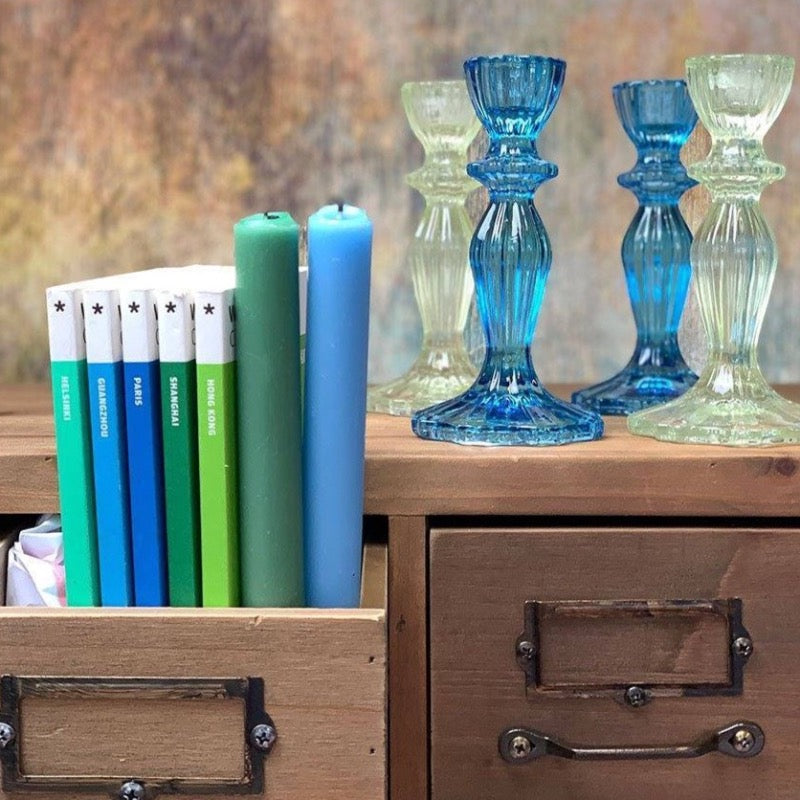 Candelabro cristal labrado azul