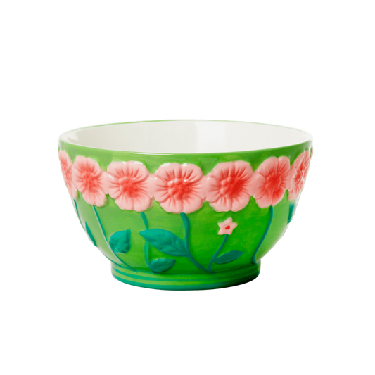 Bowl de cerámica verde con flores
