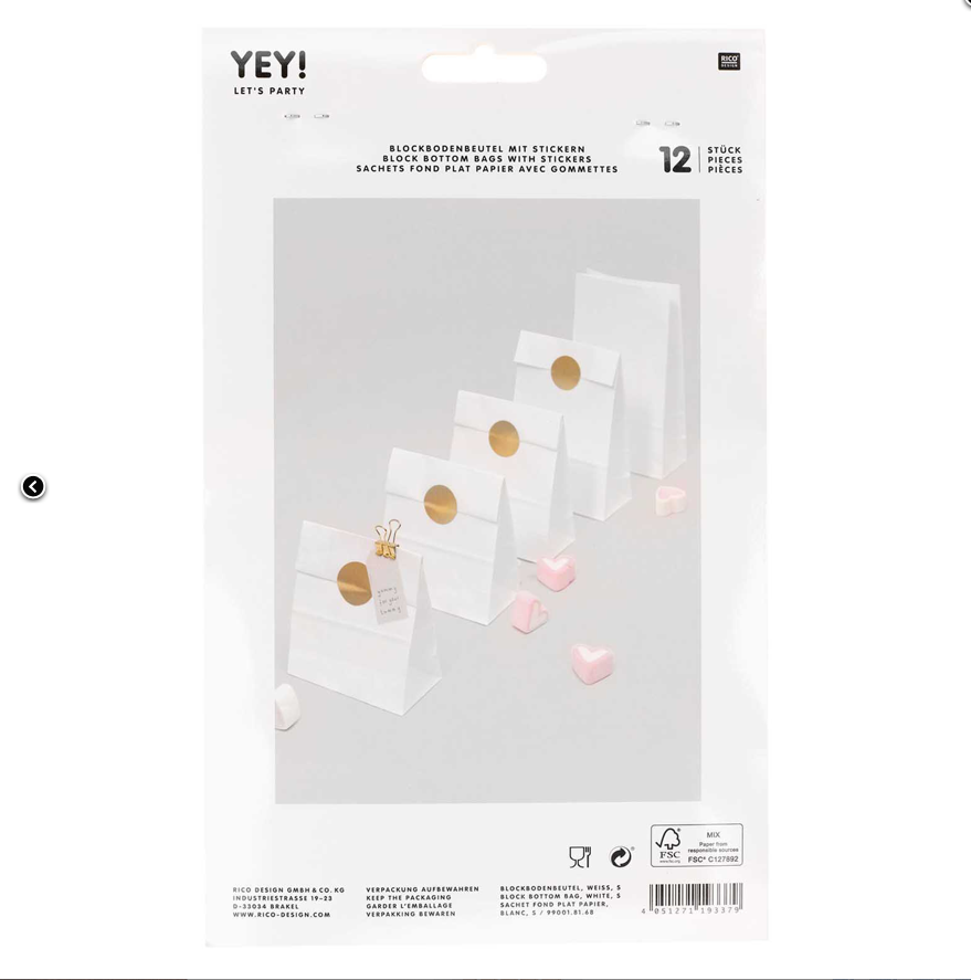 Bolsas de papel blanco con base y pegatinas / 12 uds.