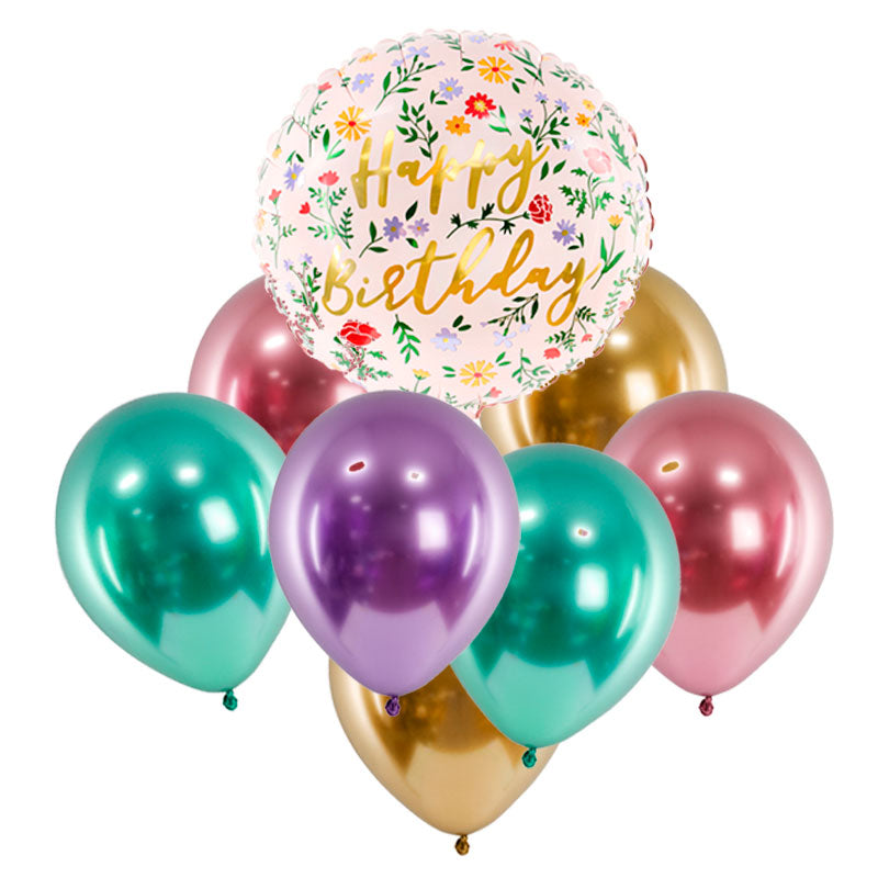 Bouquet globos Happy B-day FLOWER hinchados con helio <br> (solo Barcelona)