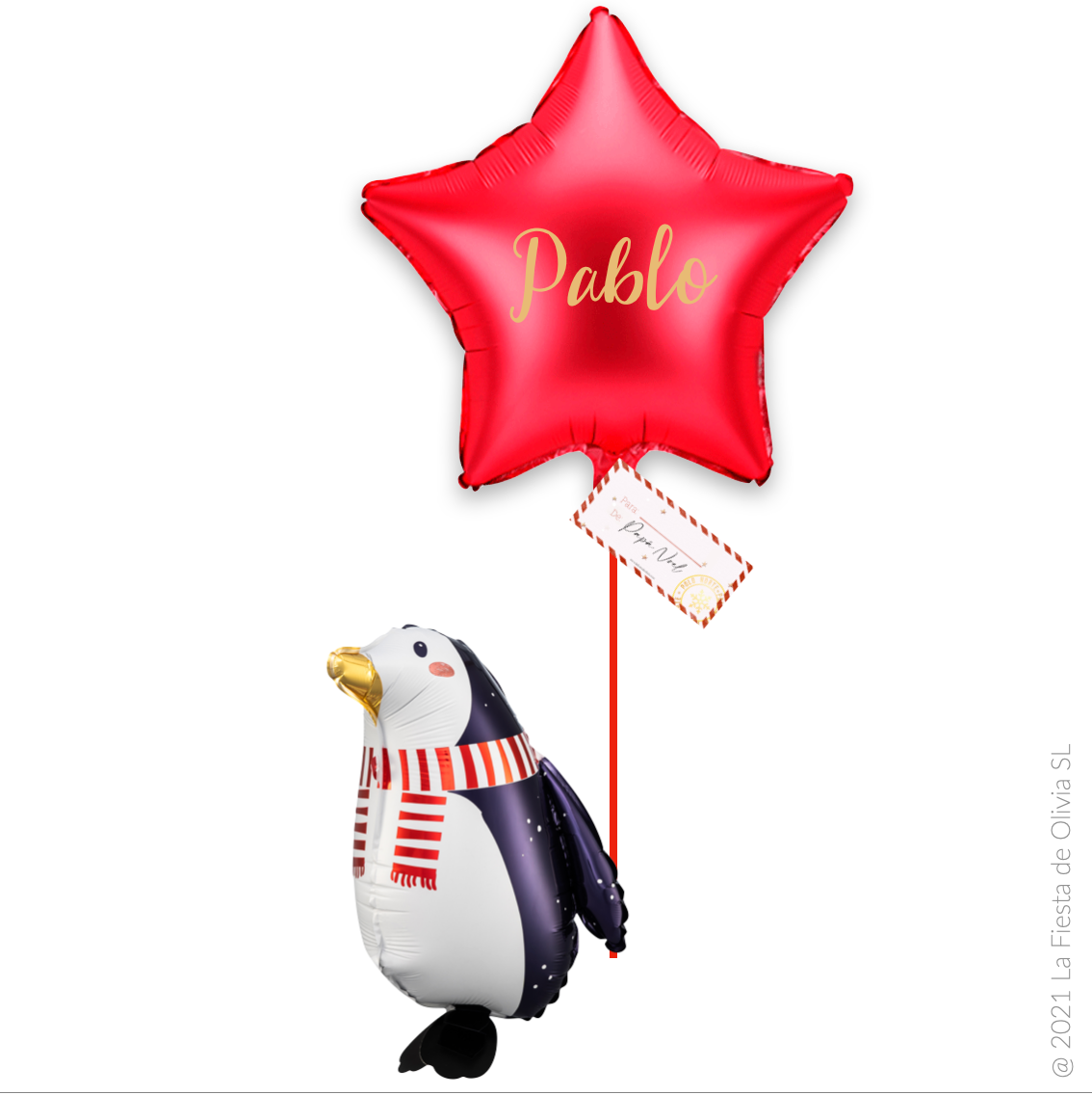 Set Pinguino caminante Papá Noel hinchados con helio <br> (solo Barcelona)