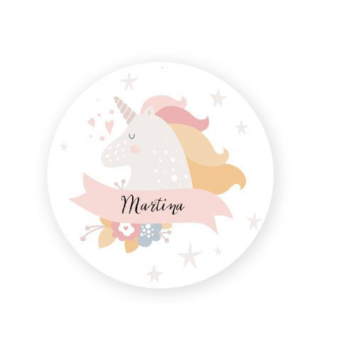 Pegatina personalizada unicornio / 12 uds.