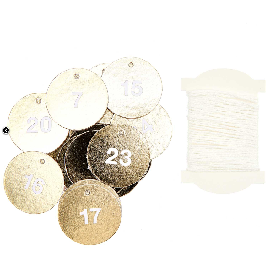 Etiquetas dorado números calendario de adviento / 24 uds.